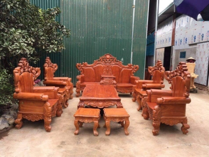 Bộ bàn ghế hoàng gia nguyên khối gỗ hương đá