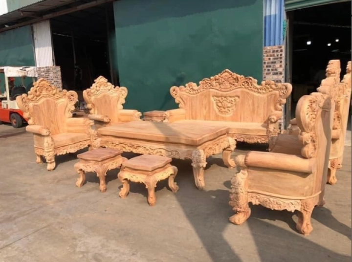Bộ bàn ghế hoàng gia nguyên khối 10 món gỗ gõ đỏ